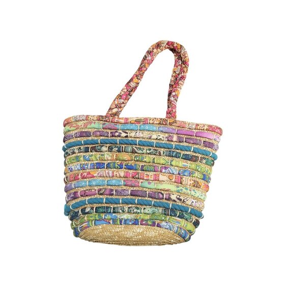 Cappelli Straworld Handbags - Cappelli Straworld Colorful Beach Tote Straw w/ Multicolor Fabric Boho Festival